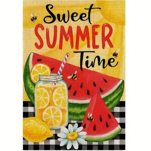 NIP “Sweet Summertime” Double Sided Burlap Garden Flag  1pc, 12” x 18”